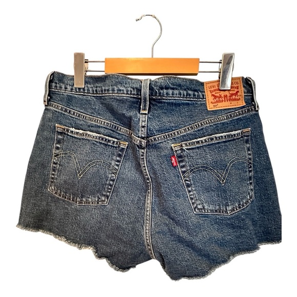 Levi's 501 Blue Jean Shorts High-Waisted Distressed - Picture 2 of 7